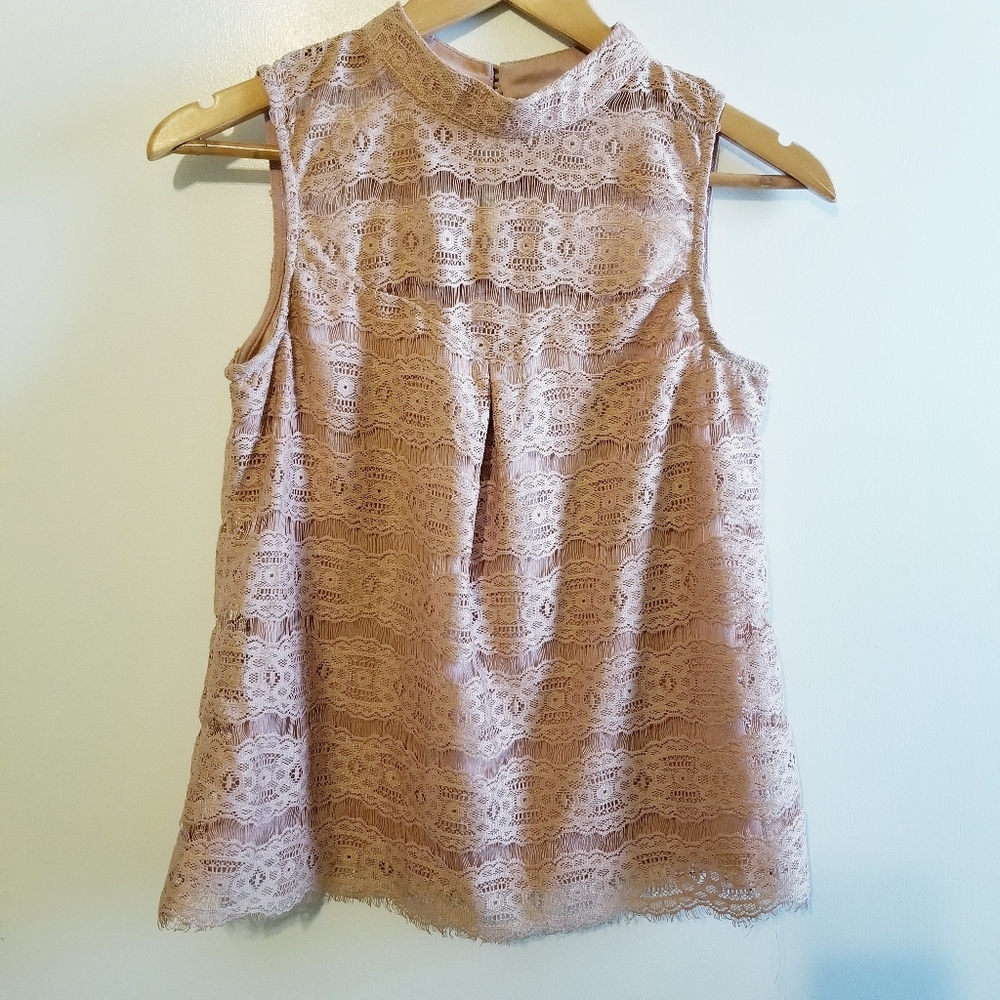 Lily White Pink Scalloped Lace Sleeveless Mock Blouse Sz S Fairy Delicate